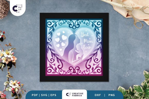 3D Shadow Box Best Mom Ever Floral Heart