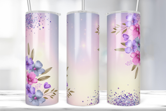 Floral Mermaid Glitter 20 Oz Tumbler