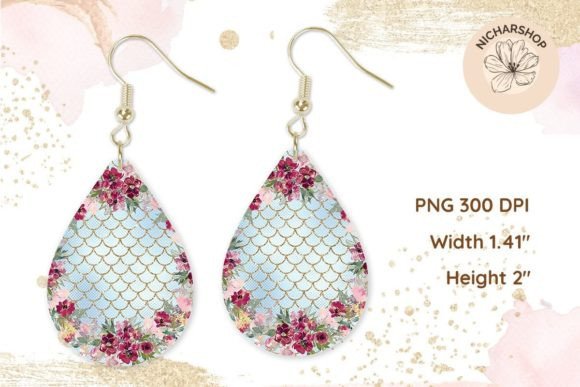 Floral Teardrop Earring Mermaid Scale2