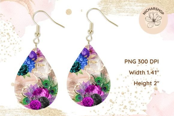 Peacock Floral Teardrop Earring Marble1