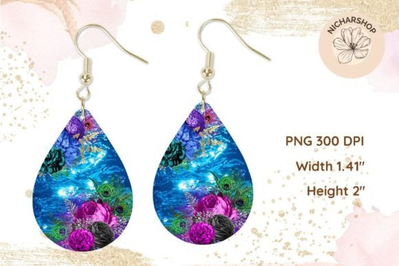 Peacock Floral Teardrop Earring Marble3