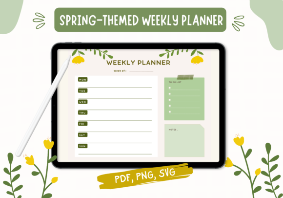 Spring Floral Weekly Planner Green