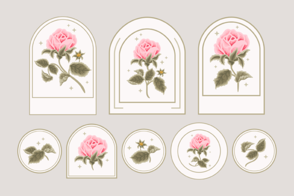 Vintage Pink Garden Rose Floral Logo Set